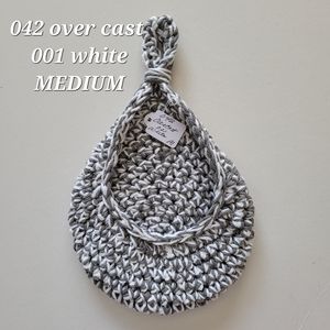 MEDIUM 042 OVERCAST 001 WHITE HANDMADE CROCHETED  HANGING WALL BASKET 2…